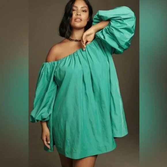 Mare Mare Dresses & Skirts - Mare Mare Anthropologie Green Off-Shoulder  Puff-Sleeve Dress | Size XS
